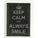 Patch textile and embroidery KEEP CALM ALWAYS SMILE 7cm x 5cm