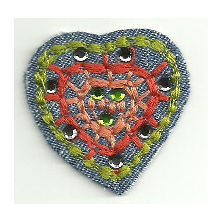 embroidery patch CORAZON CON BRILLANTES 4,5cm x 4,5cm