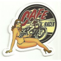 Embroidery and textil patch CAFE RACER GIRL 10cm x 10cm
