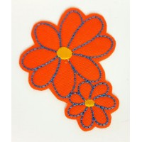 Embroidered patch TWO ORANGE FLOWERS 5.5cm x 6.5cm 