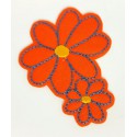 Embroidered patch TWO ORANGE FLOWERS 5.5cm x 6.5cm 