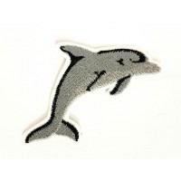 Embroidered patch GRAY DOLPHIN 7cm x 4.5cm