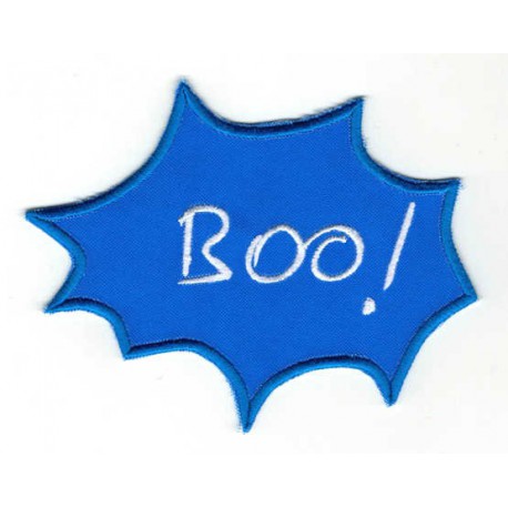 Embroidered patch BULLET SPEECH BLUE BOO! 6cm x 5cm 