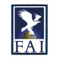 Parche bordado y textil FAI Federación Aeronáutica Internacional 5,5cm x 7,5cm 