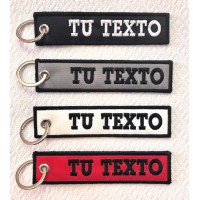 Personalized tags embroidered keyring on one side 11cm x 2,5cm