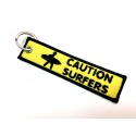 Tags embroidered keyring CAUTION SURFERS 11cm x 2,5cm