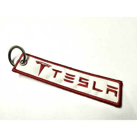 Llavero de tela bordado TESLA ROJO 11cm x 2,5cm