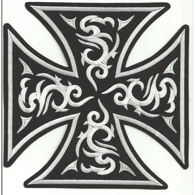 3 Inch Silver On Black Maltese Cross Patch Symbol Embroidered Iron On  Applique